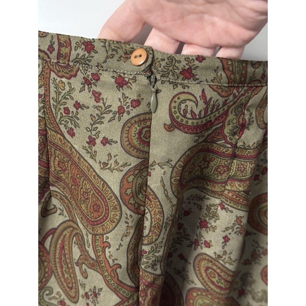 VTG Premier International Maxi Skirt Chiffon Olive/Black Paisley Whimsy Sz 14 - Picture 4 of 8